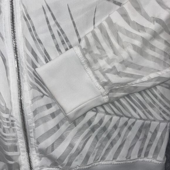 VICTORIA Secret Gauzy White Sport Zip Up Palm Leaf Pattern Long Sleeve Top Large - Picture 4 of 6